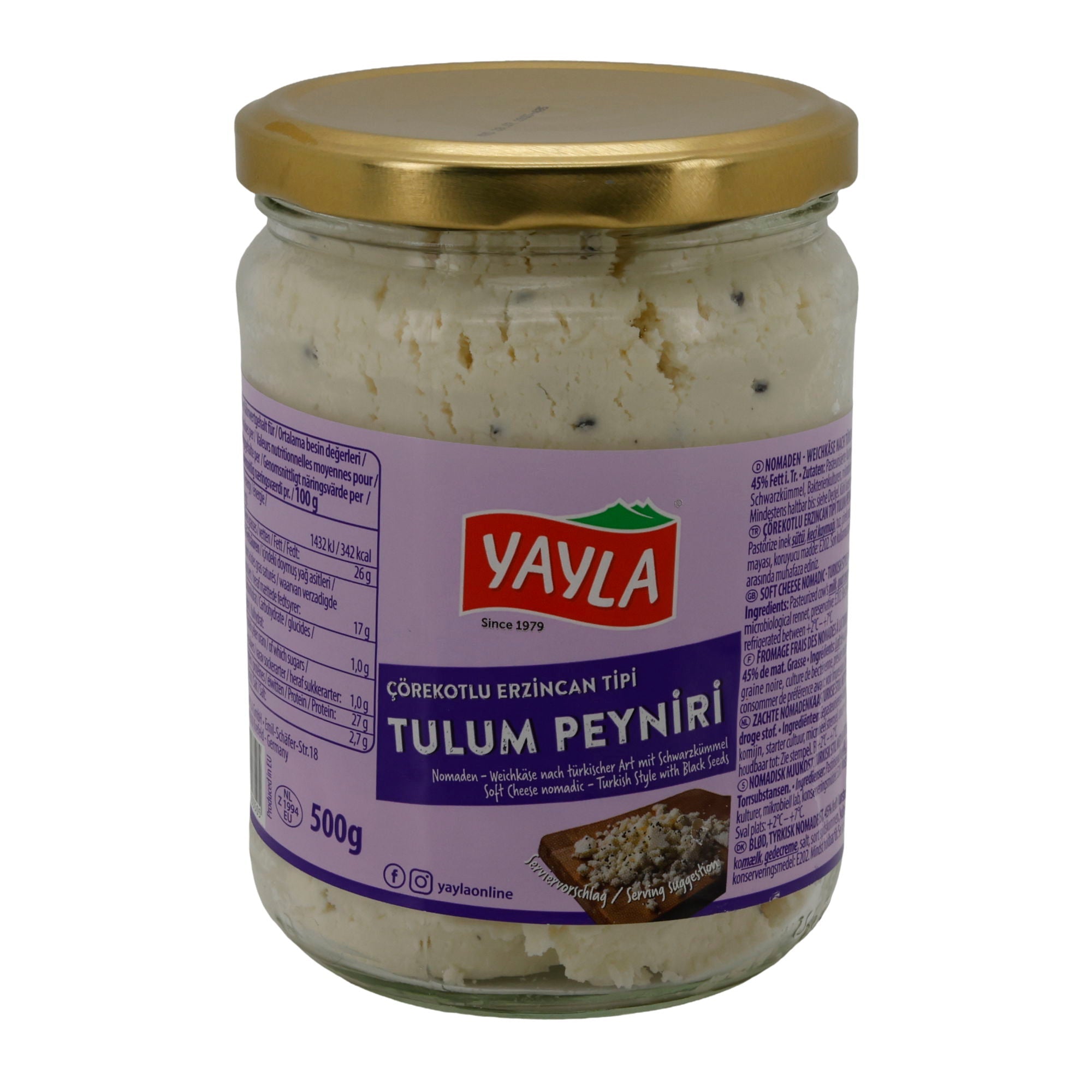 Käse Yayla Tulum Peyniri mit Schwarzkümmel | Türkisch | Weichkäse | 500 g YAYLA